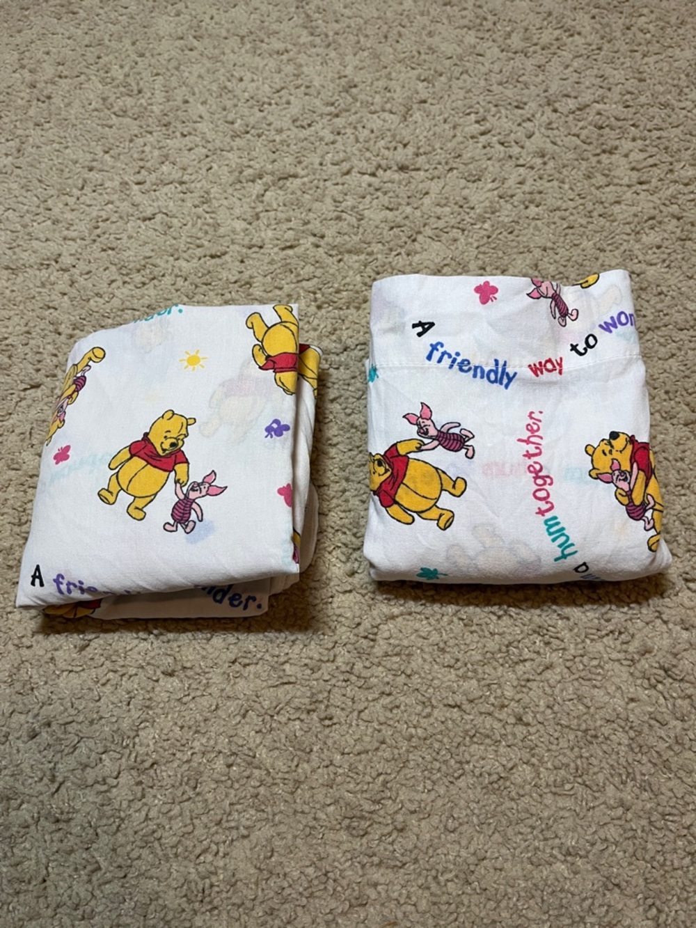 Vintage 90s Winnie the Pooh Bear Disney Baby Crib Sheet Set Fitted Flat Piglet